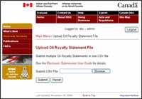 screen capture of the Upload Oil Royalty Statement File menu